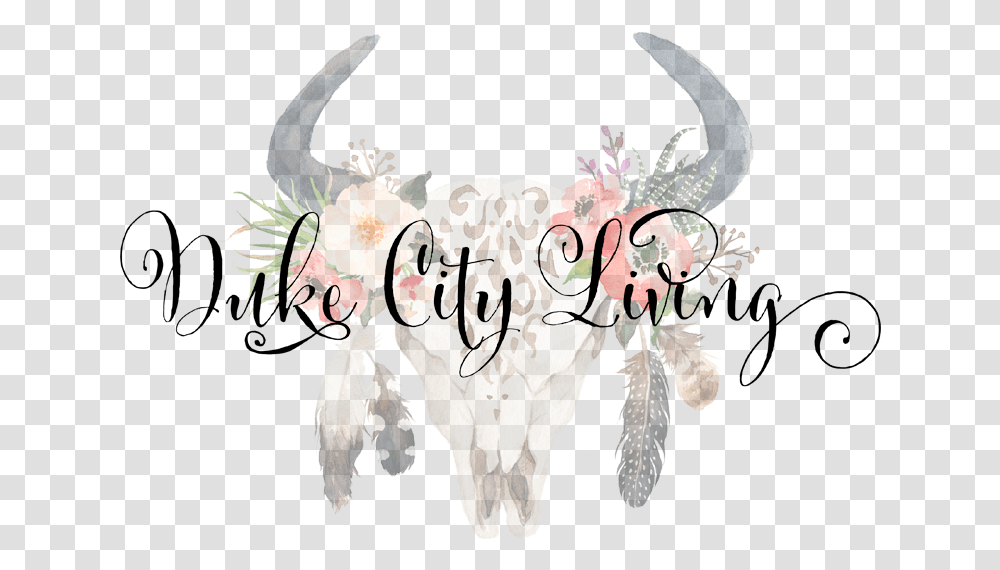 Duke City Living Cow Skull With Flowers And Feathers Decorative, Animal, Mammal, Bird, Bull Transparent Png