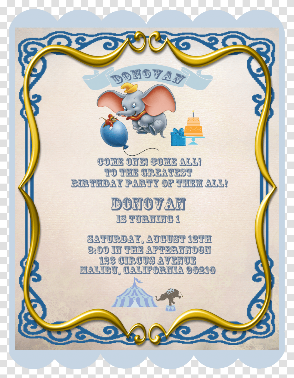 Dumbo Invitation Birthday Party Transparent Png