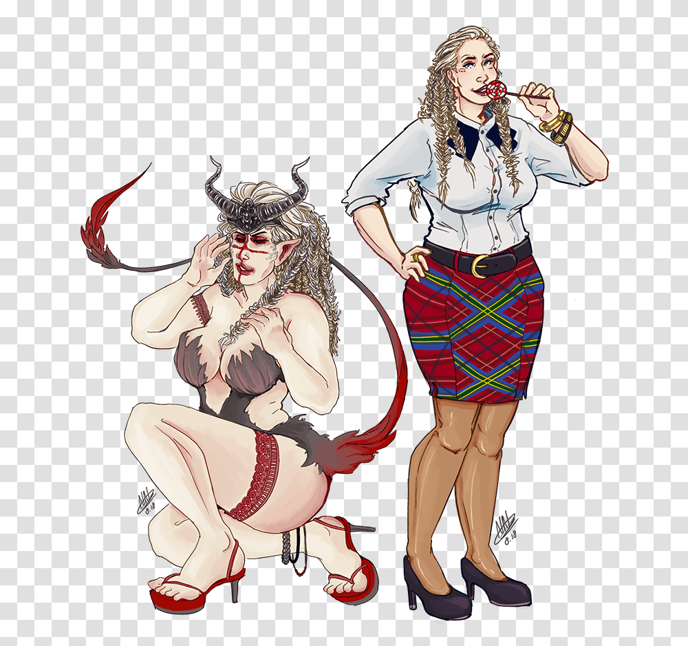 Duo Commission Oc Luna In Human And Succubus Form Cartoon, Person, Costume, Manga Transparent Png