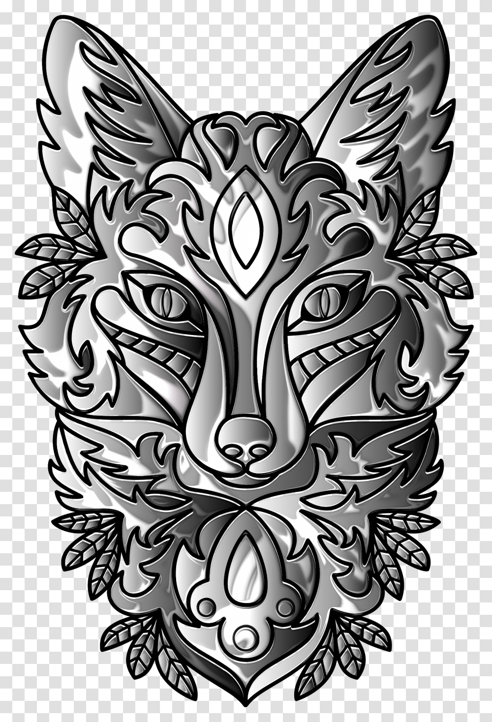 Duochromatic Ornamental Fox Line Art Enhanced Clip Gambar Sketsa Ornamen Mudah, Plant, Stencil, Pattern Transparent Png