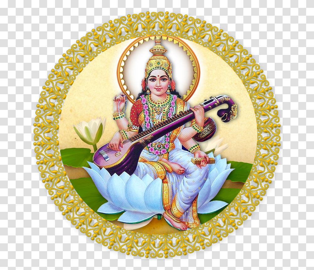 Durga Mata Saraswati Photo In Circle, Guitar, Costume, Person, Crowd Transparent Png