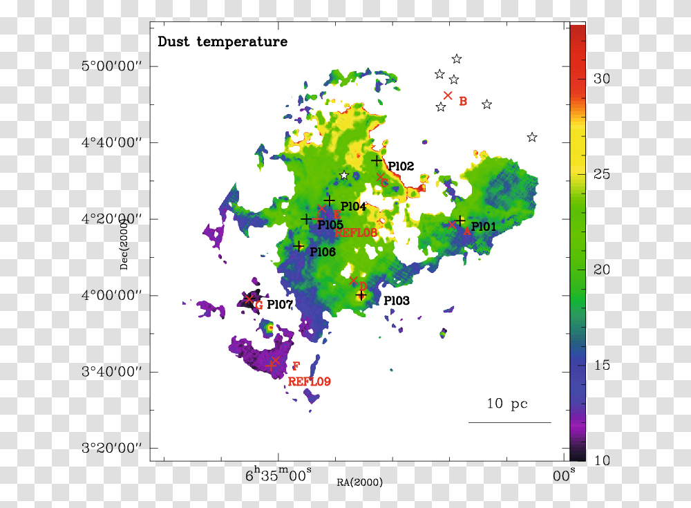 Dust Temperature Map Of The Rosette Molecular Cloud Map, Plot, Diagram, Atlas, Text Transparent Png
