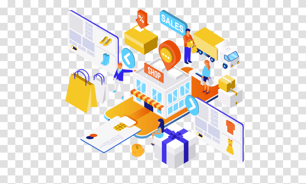 E Commerce Solutions Online Shopping Isometric, Toy, Person, Network Transparent Png