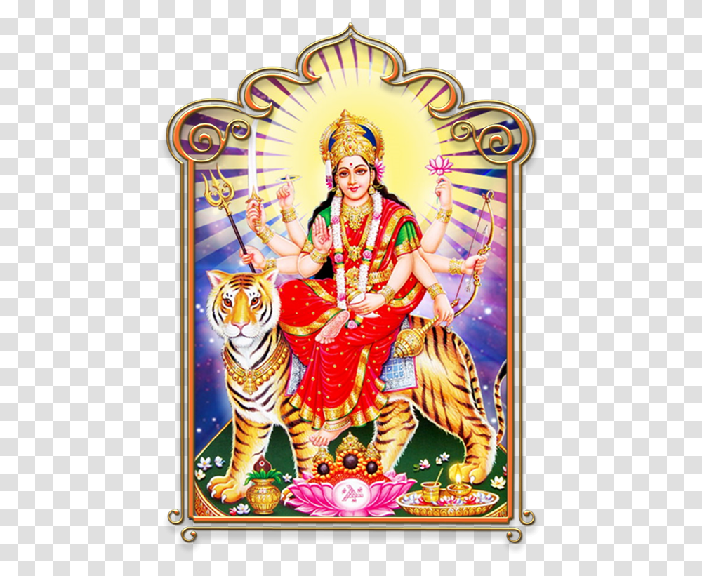E Durga Maa 1 Illustration, Tiger, Animal, Person, Advertisement Transparent Png