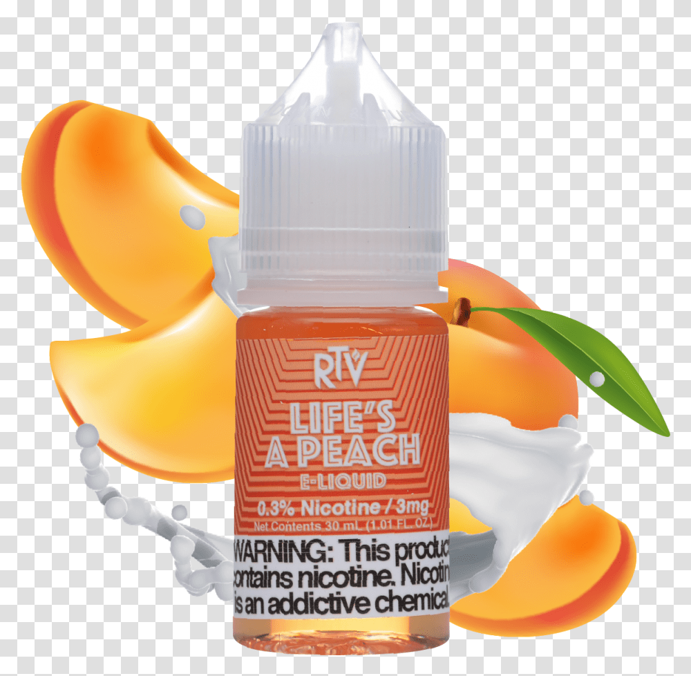 E Liquid Life S A Peach Mandarin Orange, Cosmetics, Plant, Bottle, Fruit Transparent Png
