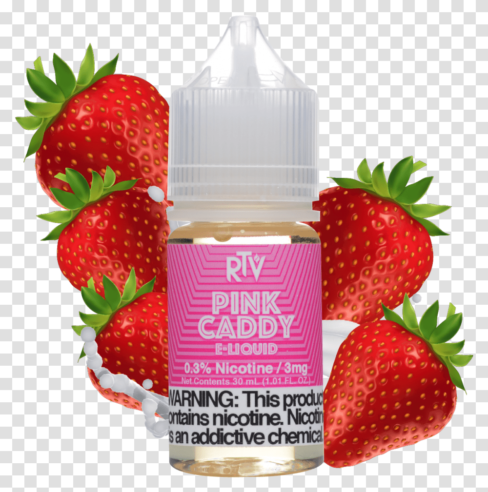 E Liquid Pink Caddy Salt Nic Strawberry Fruity, Plant, Food, Bottle, Cosmetics Transparent Png