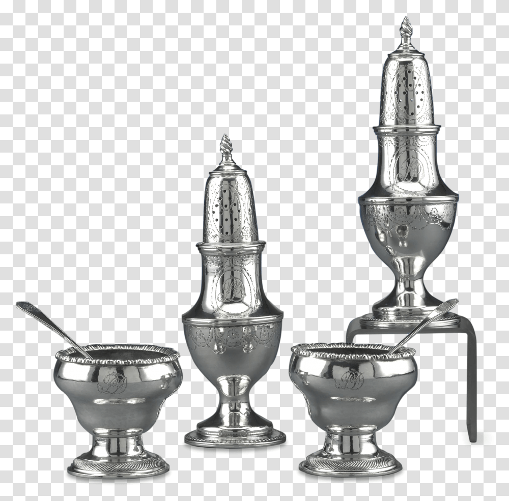 Early American Silver Salt And Pepper Service By Stephen Monochrome, Glass, Tabletop, Furniture, Jar Transparent Png
