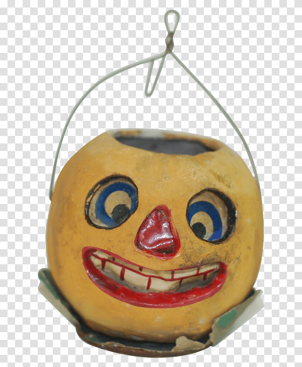 Early Poured Paper Mache Halloween Pumpkin Face Jack O Happy, Plant, Egg, Food, Lantern Transparent Png