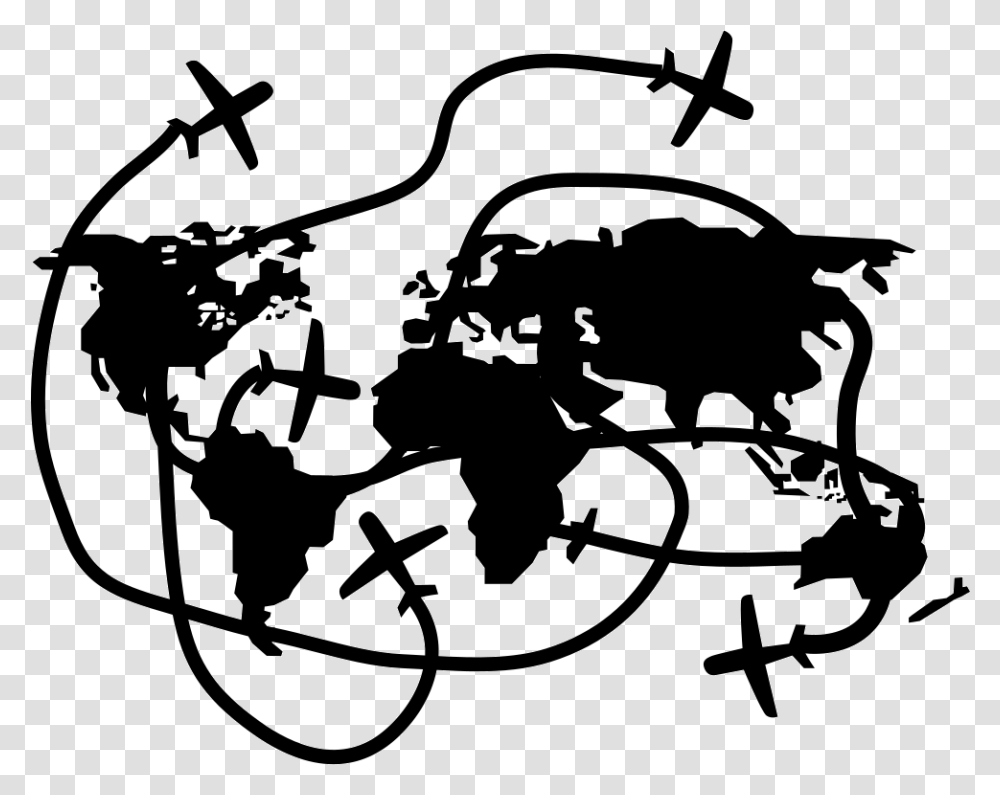 Earth Continents Map With Flying Airplanes, Stencil, Transportation, Vehicle, Silhouette Transparent Png