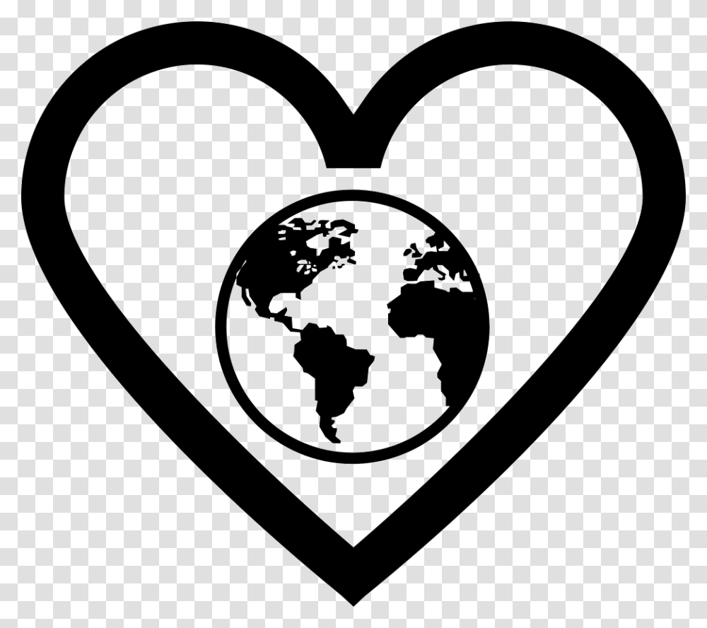 Earth Globe In Heart Outline Comments Black And White Globe Clipart, Rug, Stencil Transparent Png