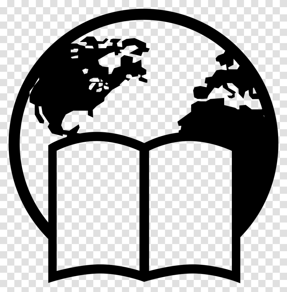 Earth With A Book Black And White Globe Clipart, Stencil, Label Transparent Png