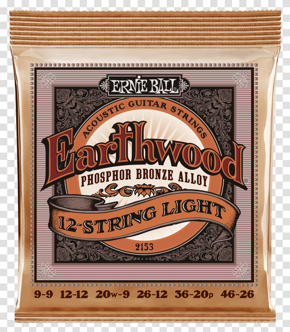 Earthwood 12 String Light Phosphor Bronze Acoustic Ernie Ball Acoustic, Label, Beer, Alcohol Transparent Png