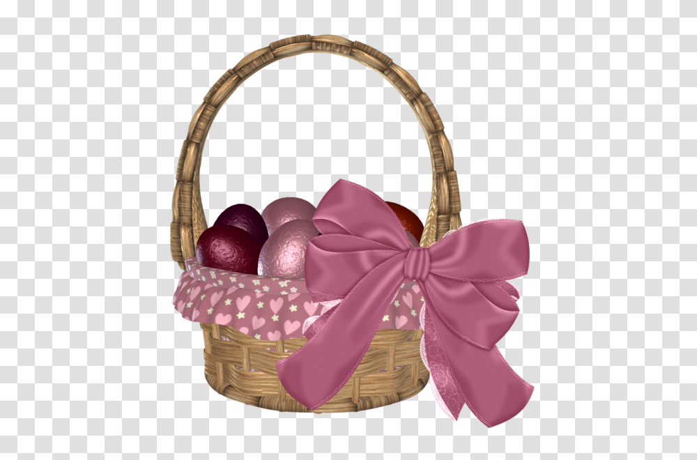 Easter Basket With Eggs And Pink Bow Clipart Picture Easter, Handbag, Accessories, Accessory, Shopping Basket Transparent Png