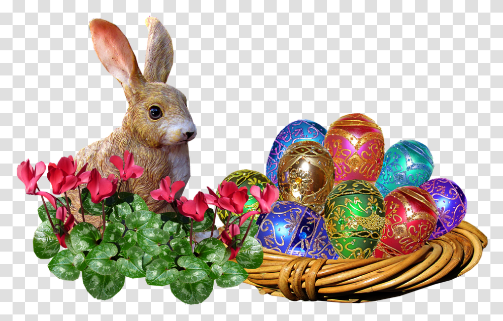 Easter Bunnies With Eggs In A Basket, Plant, Flower, Blossom, Mammal Transparent Png