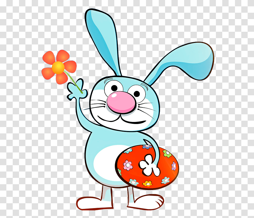 Easter Bunny With Egg And Flower Clipart Free Download Easter, Graphics, Animal, Food, Rabbit Transparent Png