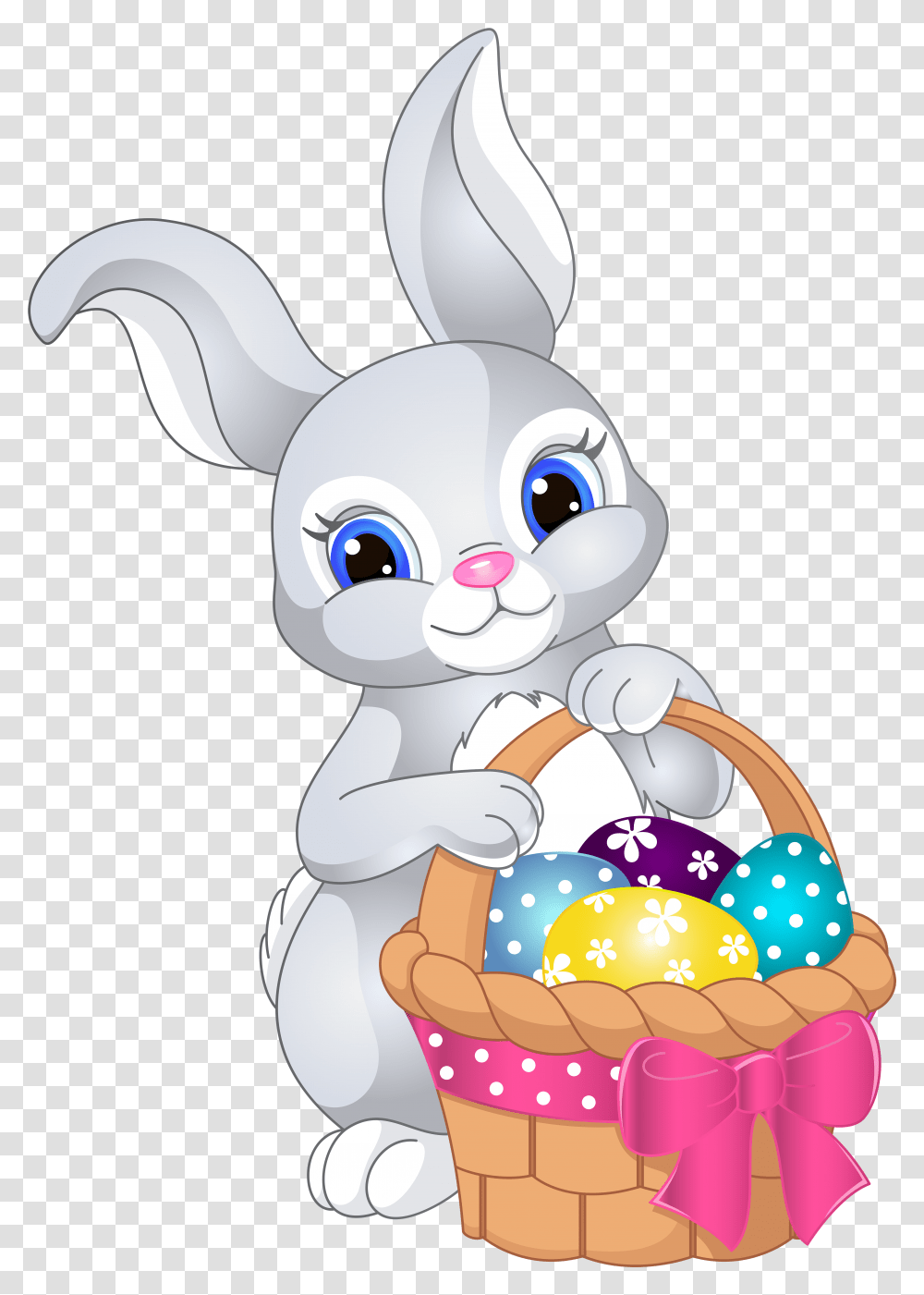 Easter Bunny With Egg Basket Clip Art Image Cute Cartoon Easter Bunny, Food, Toy, Easter Egg Transparent Png