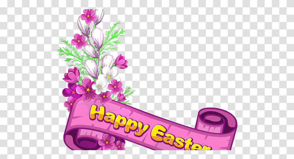 Easter Flower Clipart Bunny Banner Happy Easter Cute Happy Easter Clipart, Graphics, Floral Design, Pattern, Plant Transparent Png