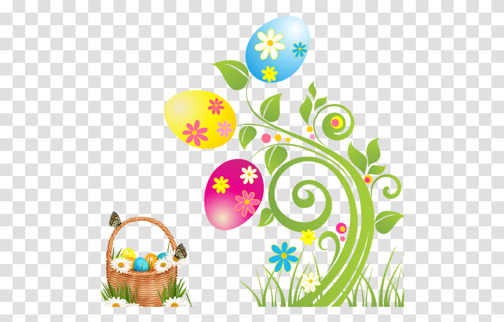 Easter Flowers And Basket Wall Background Easter Borders, Food, Egg, Graphics, Art Transparent Png