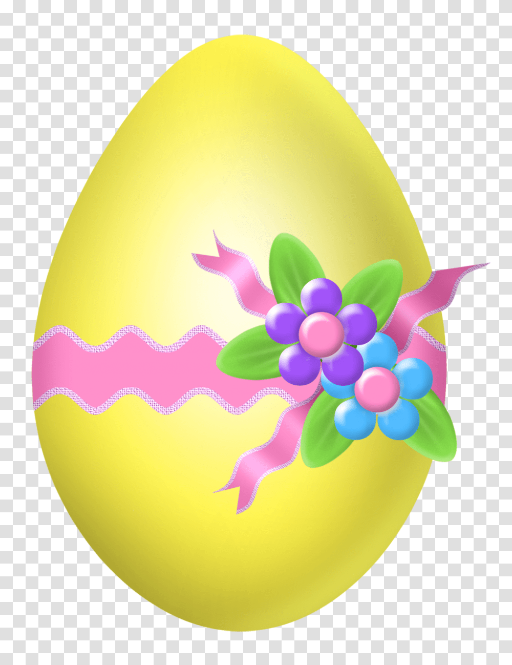 Easter Yellow Egg With Flower Decoration Clipart Picture, Easter Egg, Food, Balloon Transparent Png