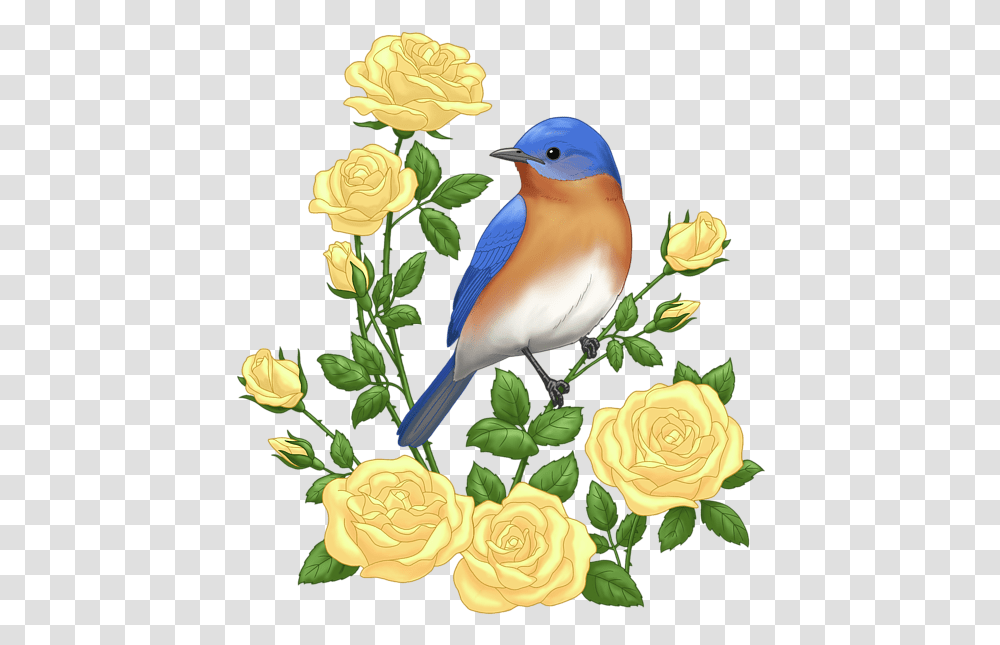 Eastern Bluebird And Yellow Roses Greeting Card Eastern Bluebird, Animal, Jay, Blue Jay, Flower Transparent Png