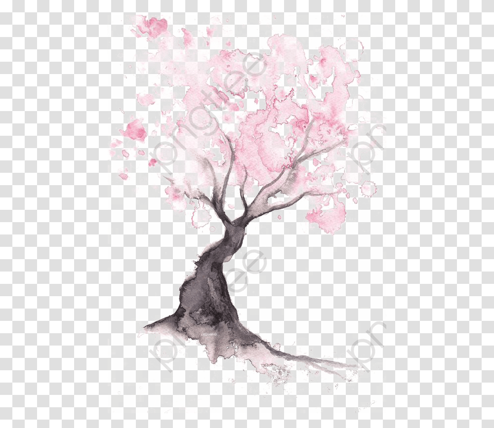 Easy Watercolor Cherry Blossom Tree, Plant, Flower, Drawing Transparent Png