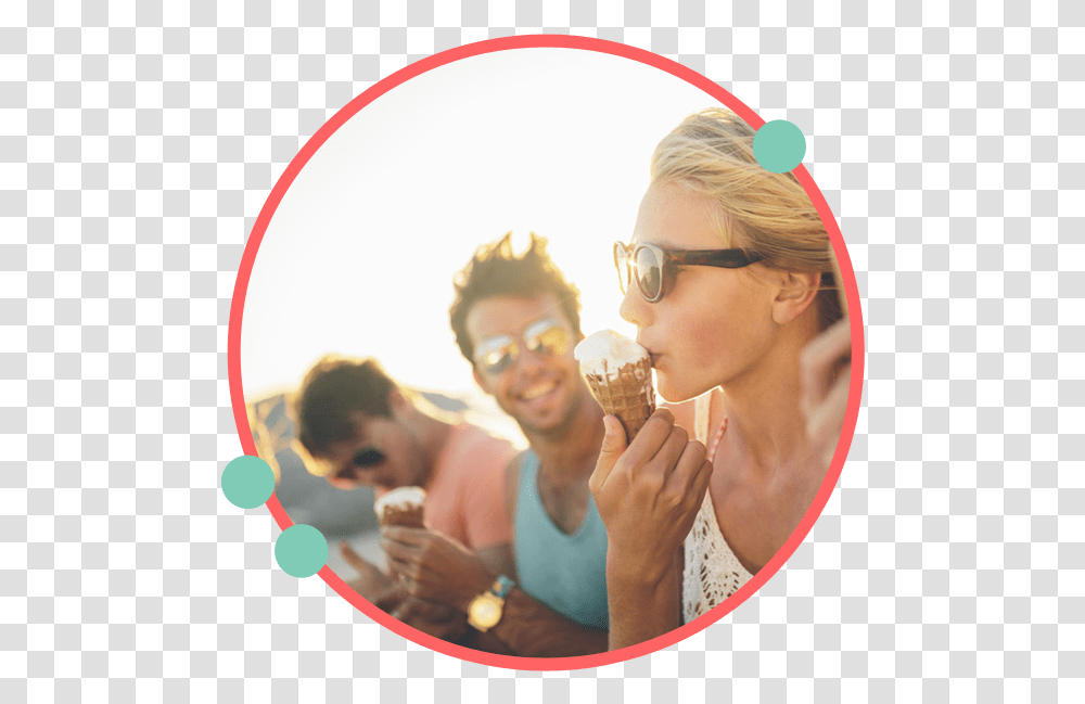 Eating Ice Cream On Beach, Dessert, Food, Person, Sunglasses Transparent Png