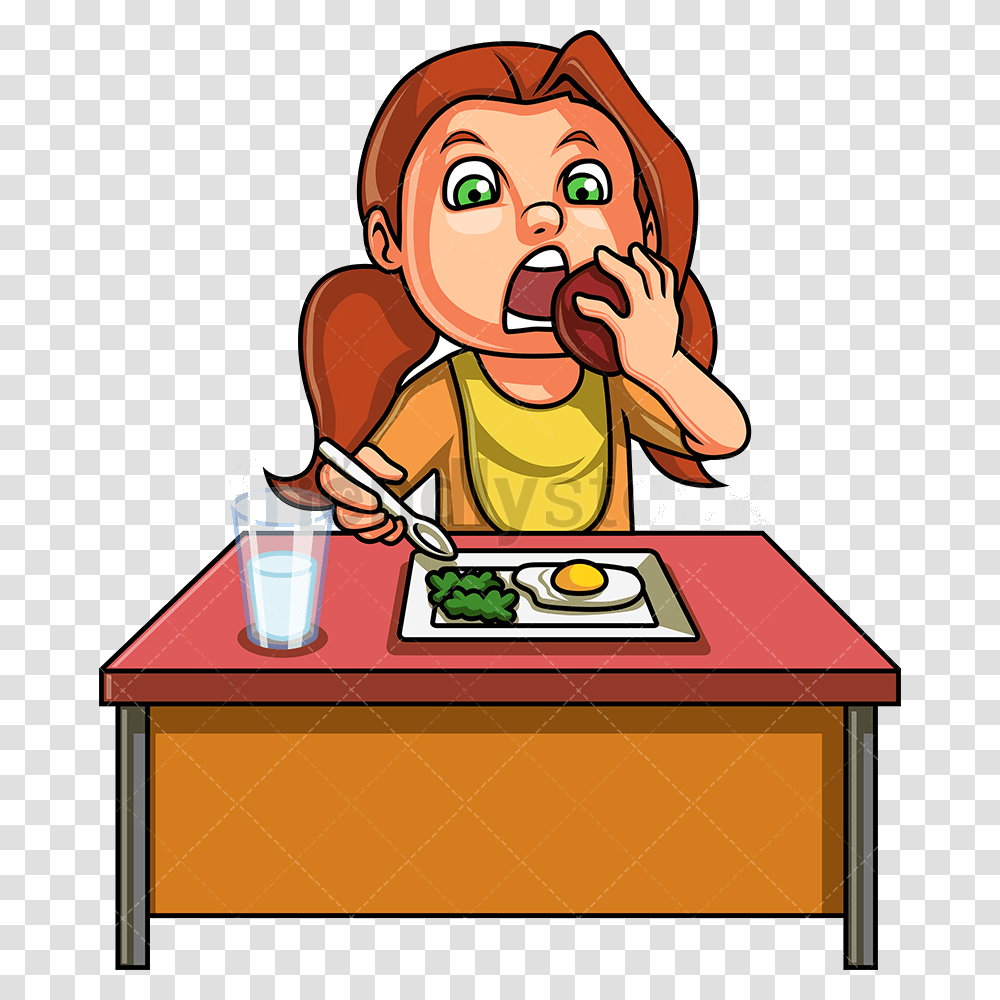 Eating Little Girl Healthy Breakfast Vector Cartoon Cartoon Girl Eating Breakfast Transparent Png