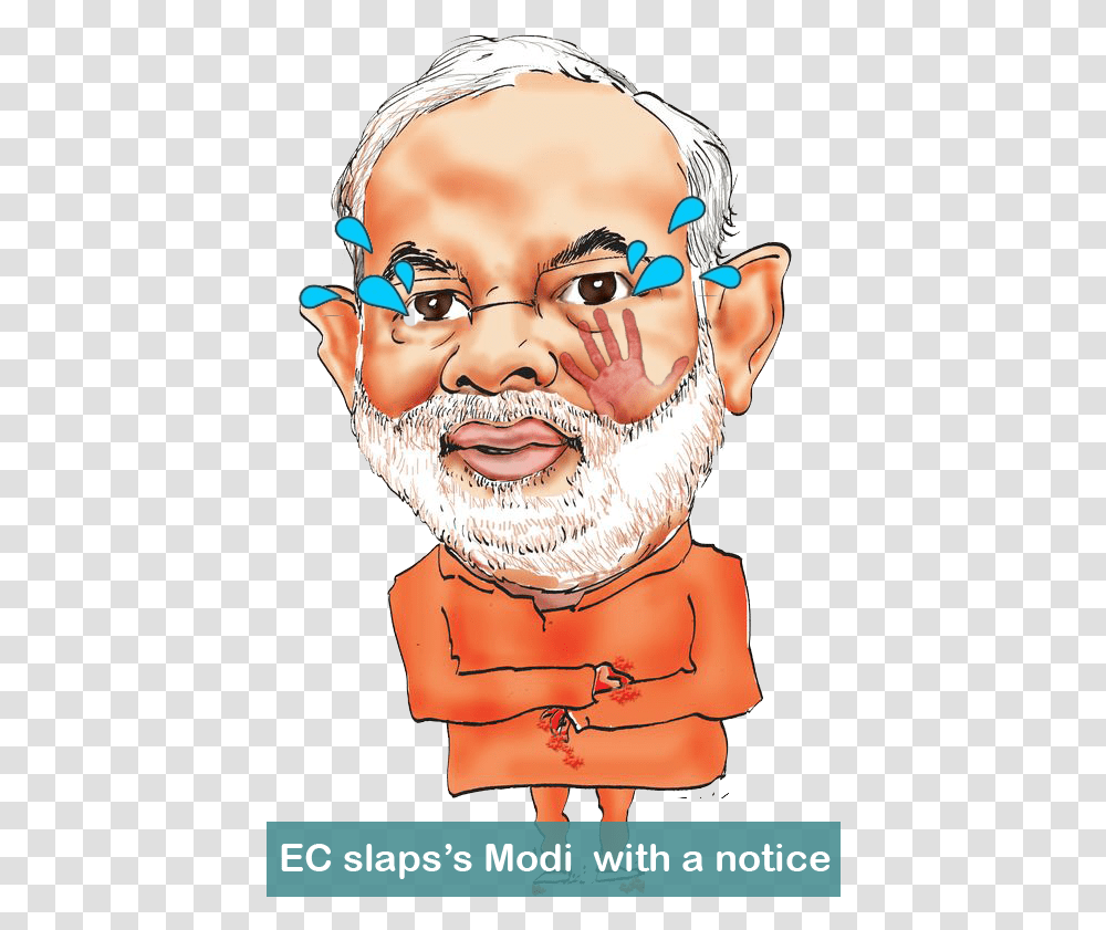 Ec Slap Modi With Notice Cartoon Face Of Modi, Person, Human, Head, Beard Transparent Png