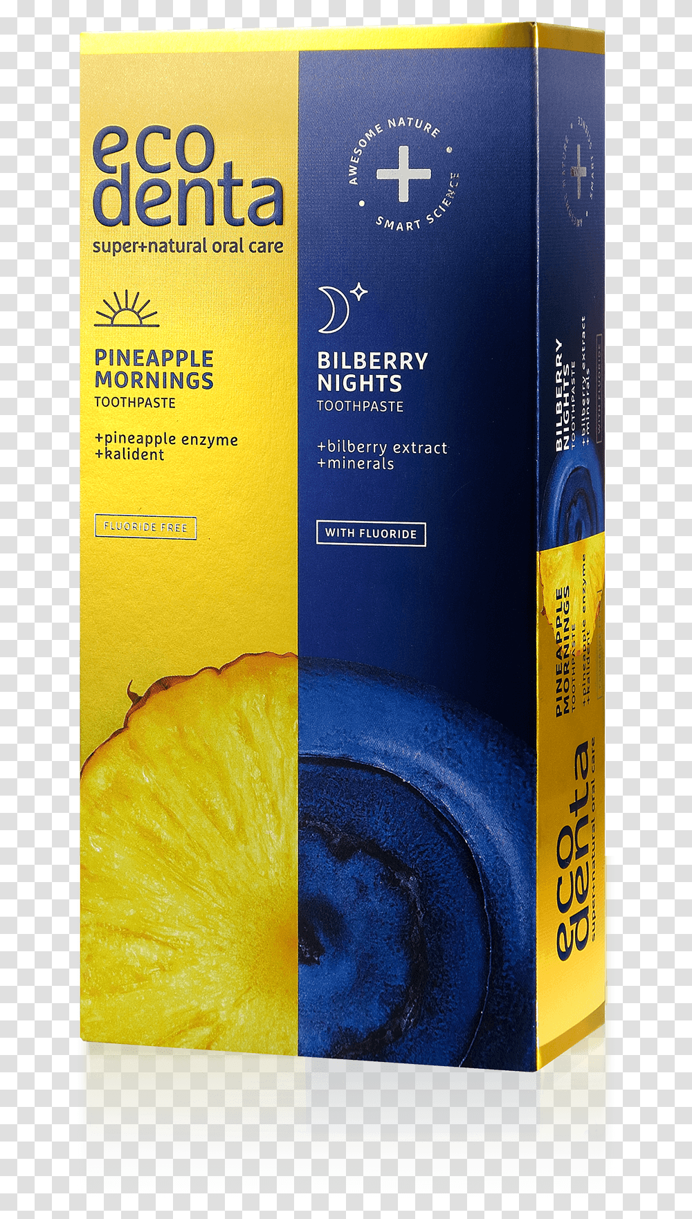 Ecodenta Pineapple Mornings And Bilberry Nights Toothpastes Toothpaste, Book, Plant, Bottle, Label Transparent Png