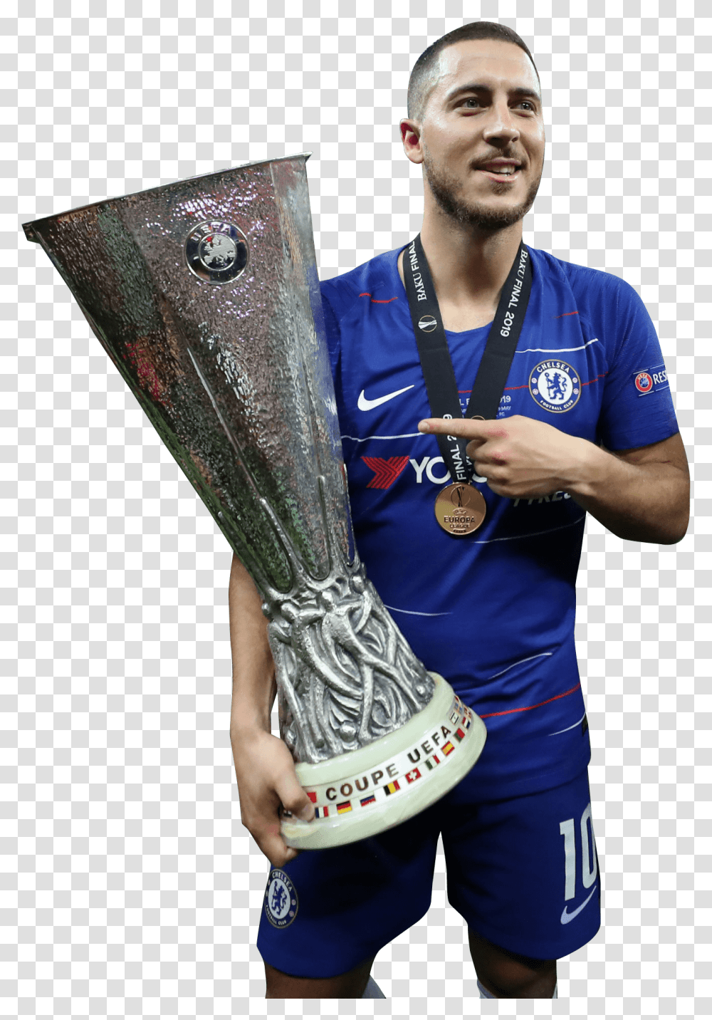 Eden Hazardrender Eden Hazard Europa League Trophy, Person, Human, Gold, Sleeve Transparent Png