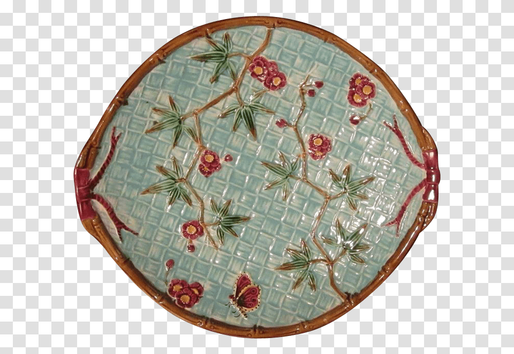 Edged With A Molded Border Of Brown Bamboo Stalks Circle, Embroidery, Pattern, Porcelain Transparent Png