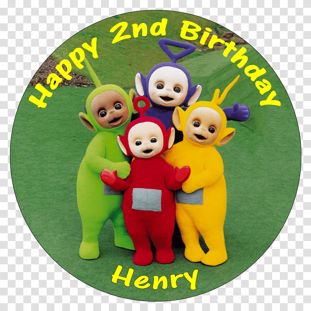 Edible Personalised Round Birthday Cake Happy 2nd Birthday Teletubbies, Logo, Symbol, Poster, Advertisement Transparent Png