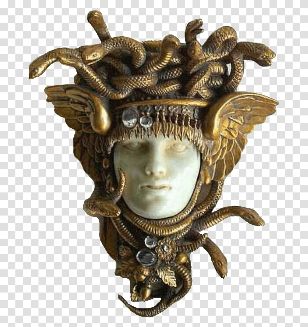 Editing And Image Gold Medusa Brooch, Sculpture, Statue, Cross Transparent Png