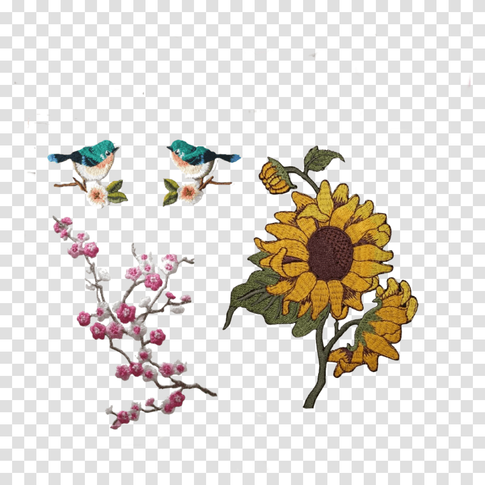 Editing Pngs And Overlays Image Embroidered Sunflower, Plant, Bird, Animal, Housing Transparent Png
