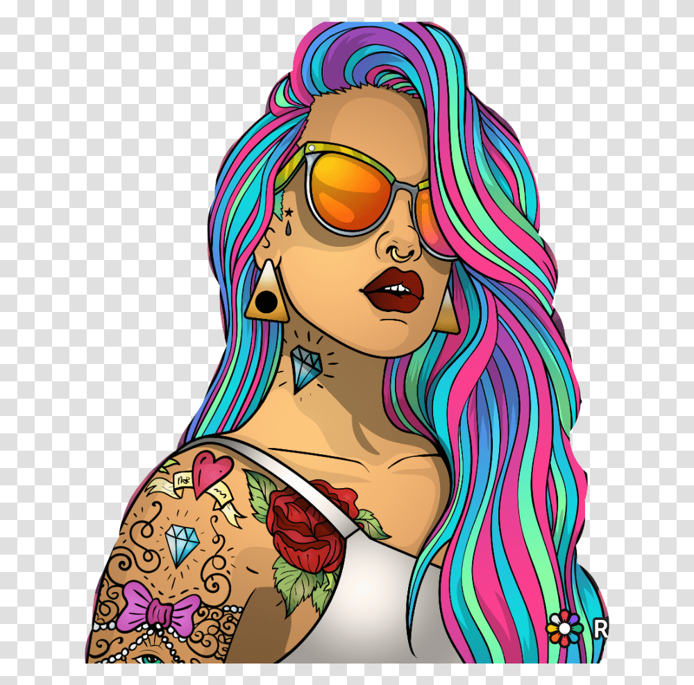 Edits Art Woman Pop Colors Girl Colorful Stickers Illustration, Skin, Person, Human, Sunglasses Transparent Png