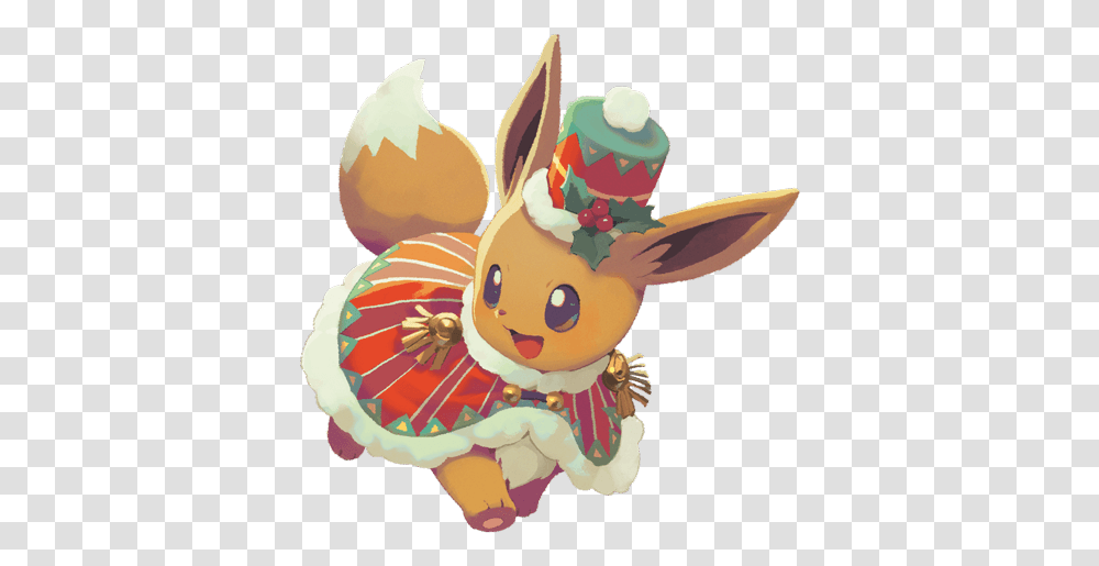 Eevee Dressed In Holiday Attire Cute Eevee Christmas Pokemon, Doll, Toy, Sweets, Food Transparent Png