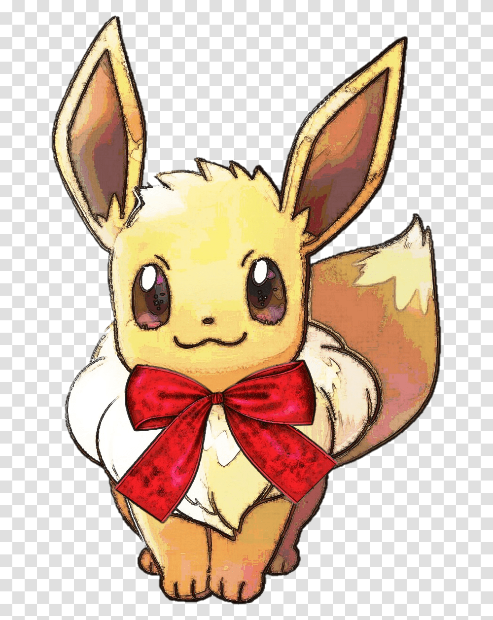 Eevee Pokemon Kawaii Ribbon Lindo Lazo Cartoon, Mammal, Animal, Plush, Toy Transparent Png
