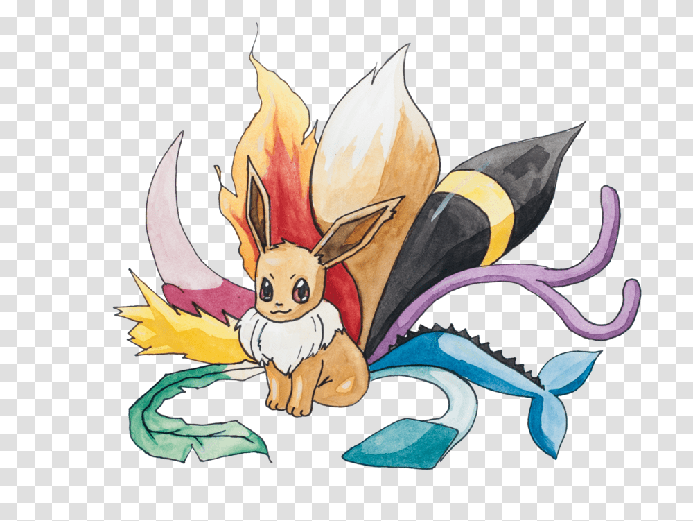 Eevee With All Tails, Painting, Fire Transparent Png