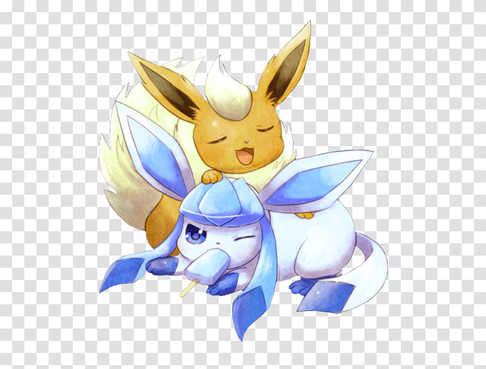 Eeveelution Pokemon Flareon And Glaceon, Art, Graphics, Porcelain, Pottery Transparent Png