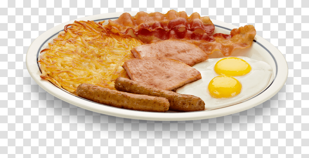 Eggs Bacon Ham And Sausage, Food, Meal, Dish, Platter Transparent Png