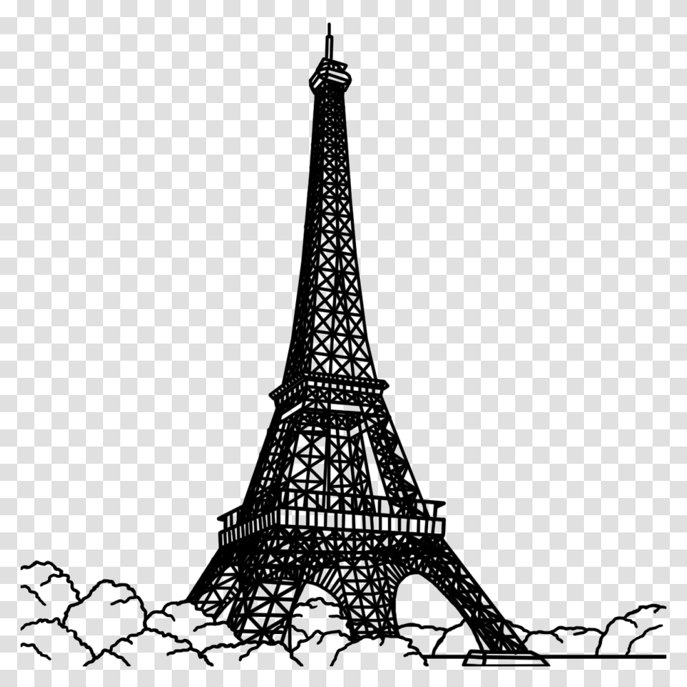 Eiffel Tower Silhouette Image Background Cartoon Eiffel Tower Black And White, Spire, Architecture, Building, Outdoors Transparent Png