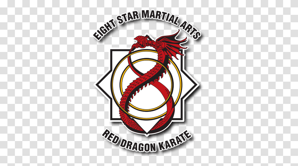 Eight Star Martial Arts Red Dragon Karate Logo, Label, Text, Symbol, Poster Transparent Png