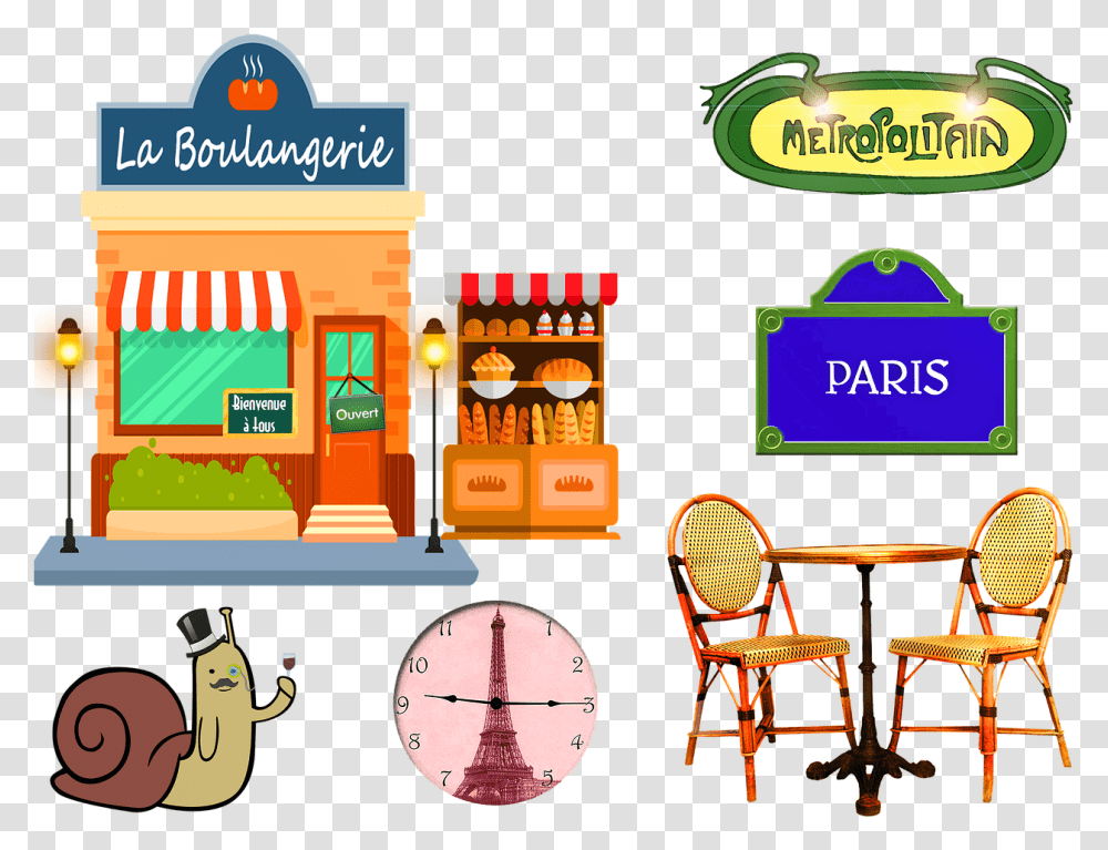 El Principito Bakery Cartoon In French, Chair, Furniture, Clock Tower, Architecture Transparent Png