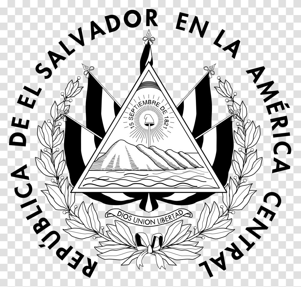 El Salvador Flag Drawing Download, Stencil, Emblem, Architecture Transparent Png