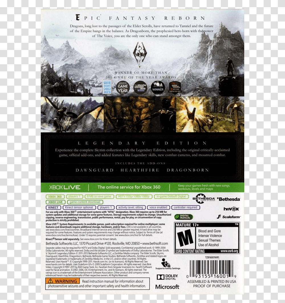 Elder Scrolls V Skyrim Legendary Edition Xbox, Poster, Advertisement, Flyer, Paper Transparent Png