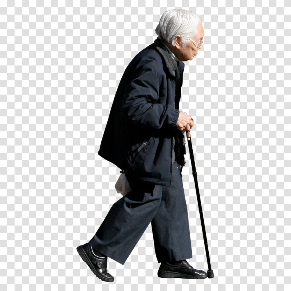 Elderly Walking Image, Person, Overcoat, Stick Transparent Png
