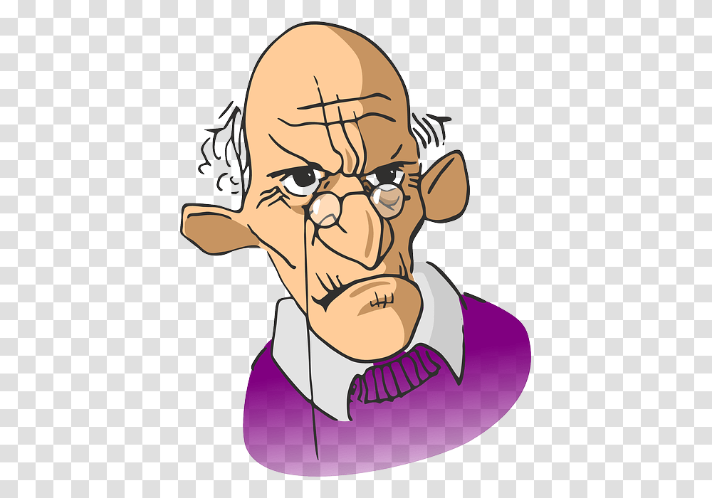 Elderly Wrinkled Man Old Aged Angry Spectacles Old Man With Glasses Cartoon, Face, Person, Smile, Head Transparent Png