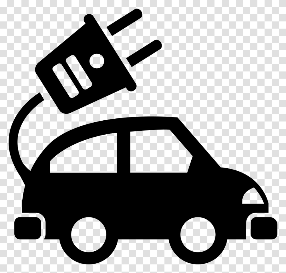 Electric Car Ecological Transport Comments Electric Vehicles Icon, Lawn Mower, Tool, Adapter, Stencil Transparent Png