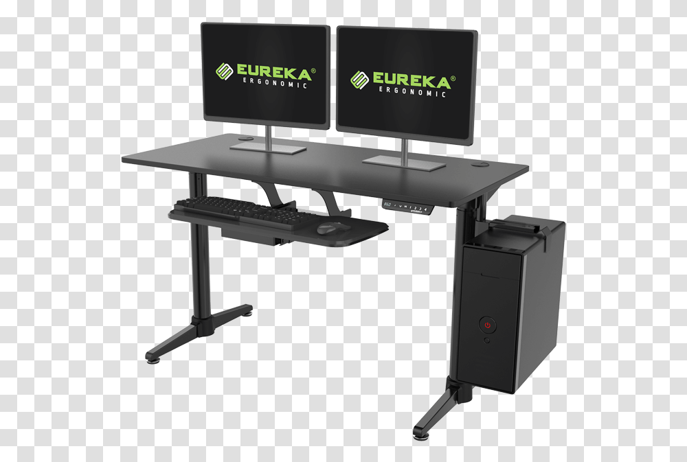 Electric Height Adjustable Desk Height Adjustable Desk With Keyboard Tray, Computer, Electronics, Furniture, Screen Transparent Png