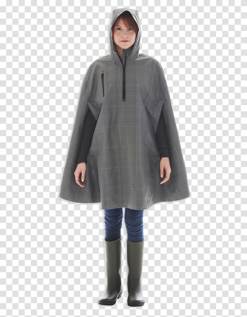Electric Houndstooth High Performance Rain Cape By Overcoat, Sleeve, Person, Long Sleeve Transparent Png